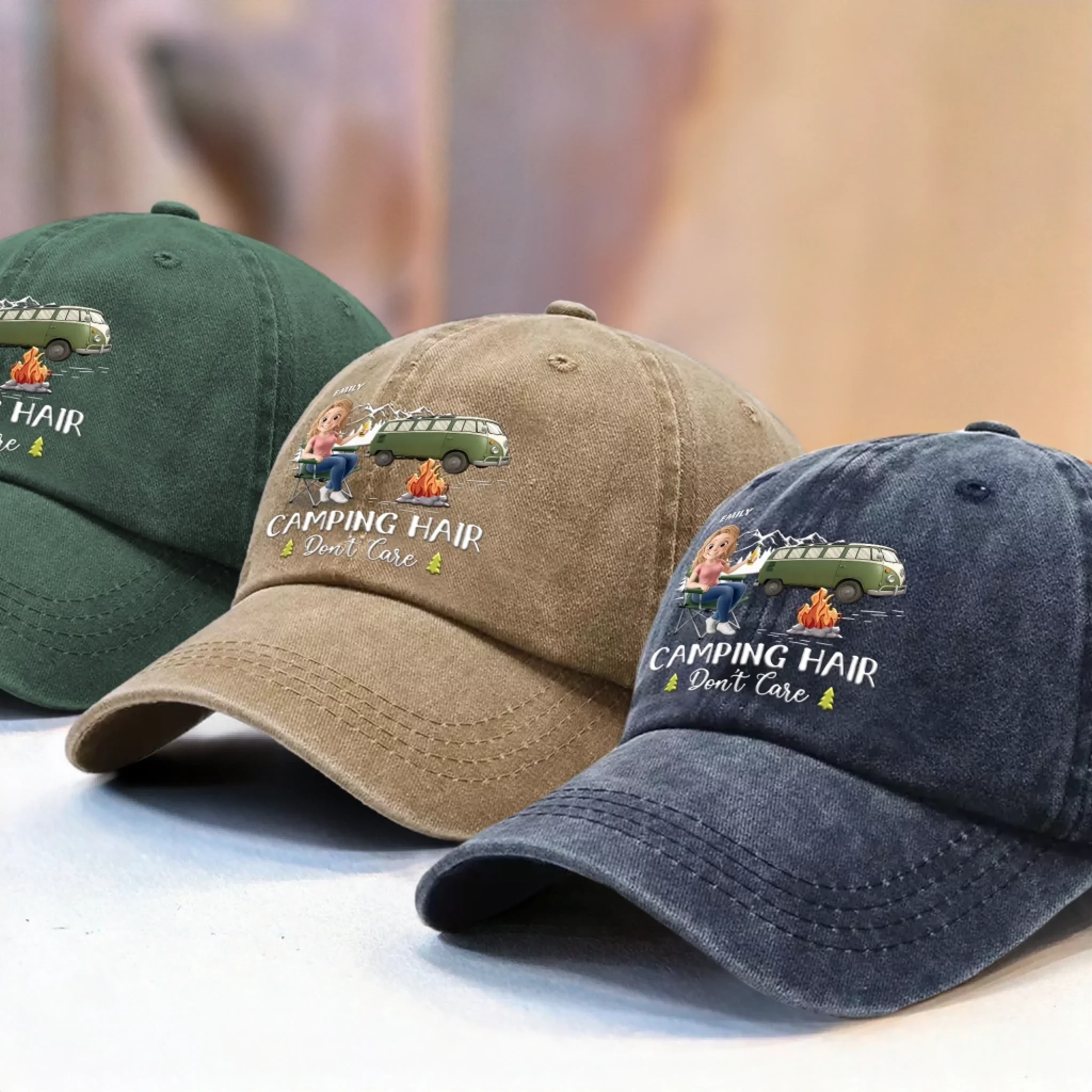 Life’s Better Around A Campfire - Camping Personalized Custom Vintage Washed Denim Baseball Cap - Gift For Camping Lovers - Image 7