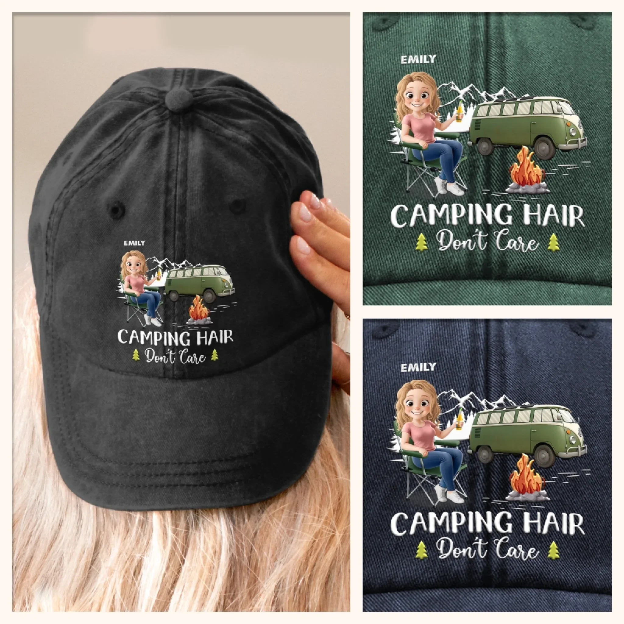Life’s Better Around A Campfire - Camping Personalized Custom Vintage Washed Denim Baseball Cap - Gift For Camping Lovers - Image 8