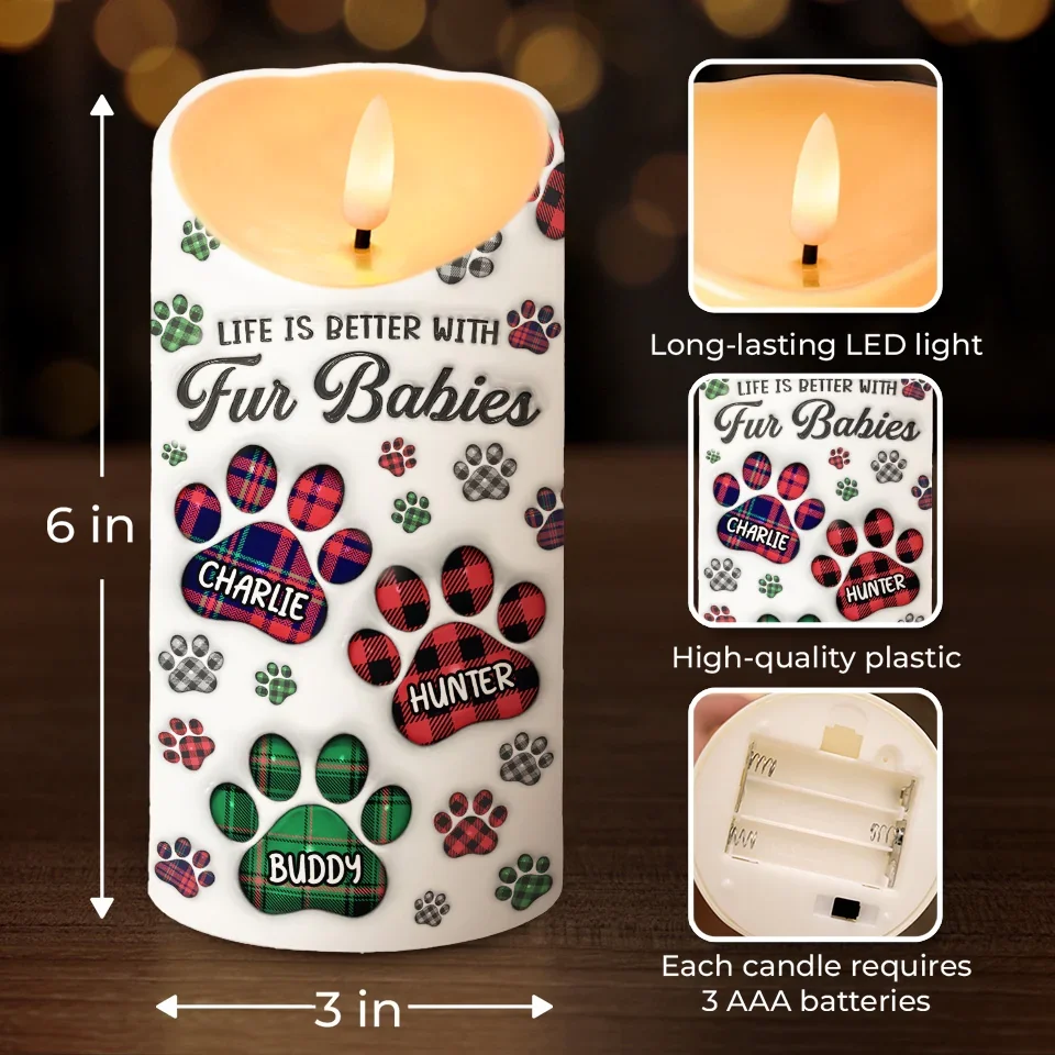 Life’s Better With A Tail - Dog & Cat Personalized Custom 3D Inflated Effect Printed LED Candle - Christmas Gift For Pet Owners, Pet Lovers - Image 4