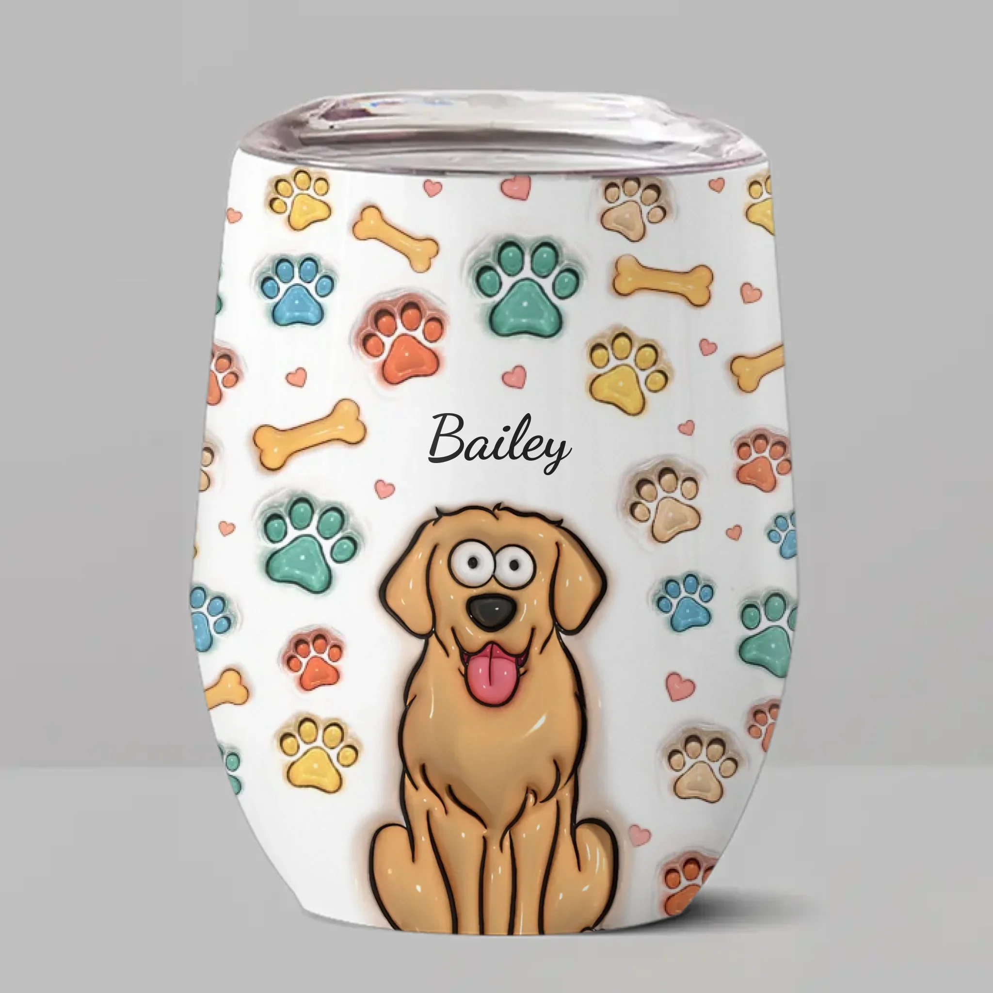 Life’s Better With Paws - Dog & Cat Personalized Custom 3D Inflated Effect Printed Wine Tumbler - Gift For Pet Owners, Pet Lovers - Image 2