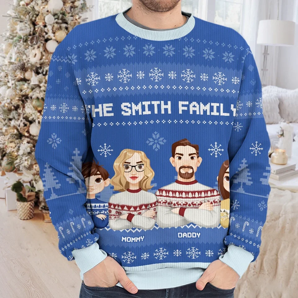 Lights Fill The Streets Spreading So Much Cheer - Family Personalized Custom Ugly Sweatshirt - Unisex Wool Jumper - Christmas Gift For Family Members - Image 3
