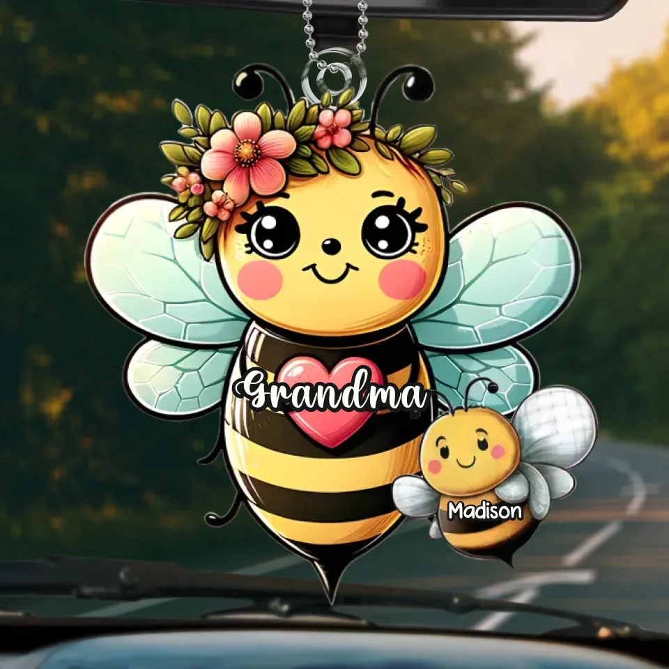 Like A Bee, Grandma Fills Our Lives With Sweetness - Family Personalized Custom Car Ornament - Acrylic Custom Shaped - Gift For Mom, Grandma - Image 2