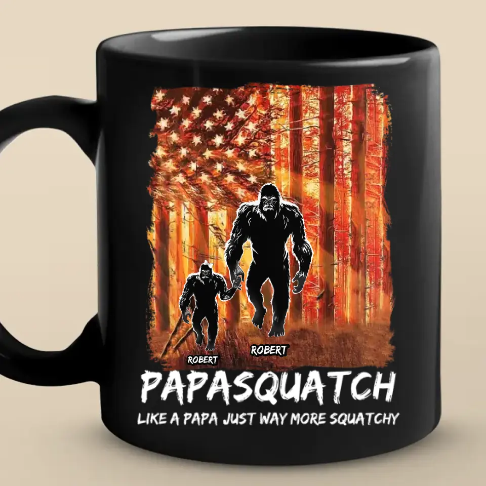Like A Papa Just Way More Squatchy - Family Personalized Custom Black Mug - Gift For Dad, Grandpa - Image 2