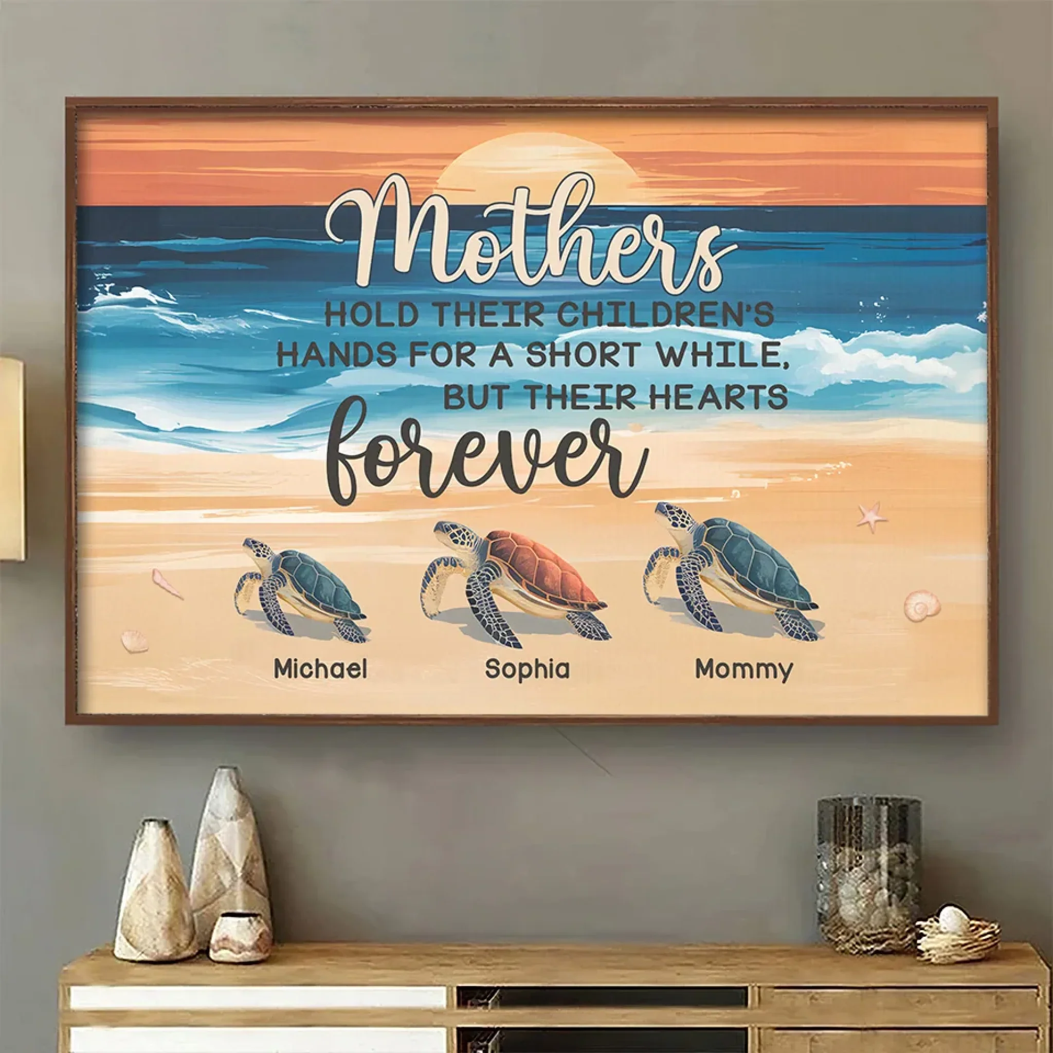 Like A Turtle, A Mom Carries Her World On Her Back - Family Personalized Custom Horizontal Poster - Gift For Mom - Image 3