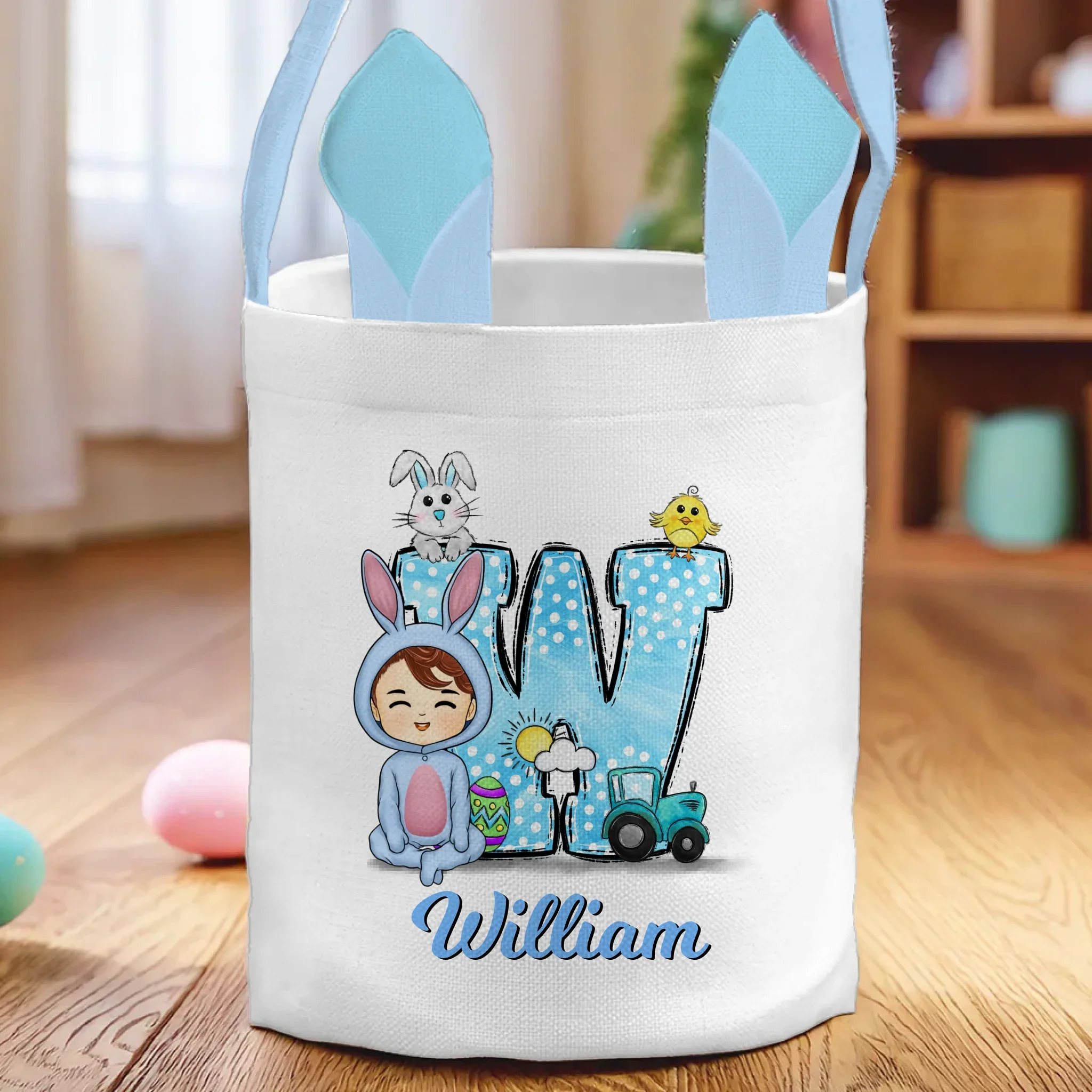 Little Bunny, Big Easter Joy - Family Personalized Custom Bunny Basket, Tote With Bunny Ears  - Easter Gift For Kids Egg Hunt, Family Members - Image 2