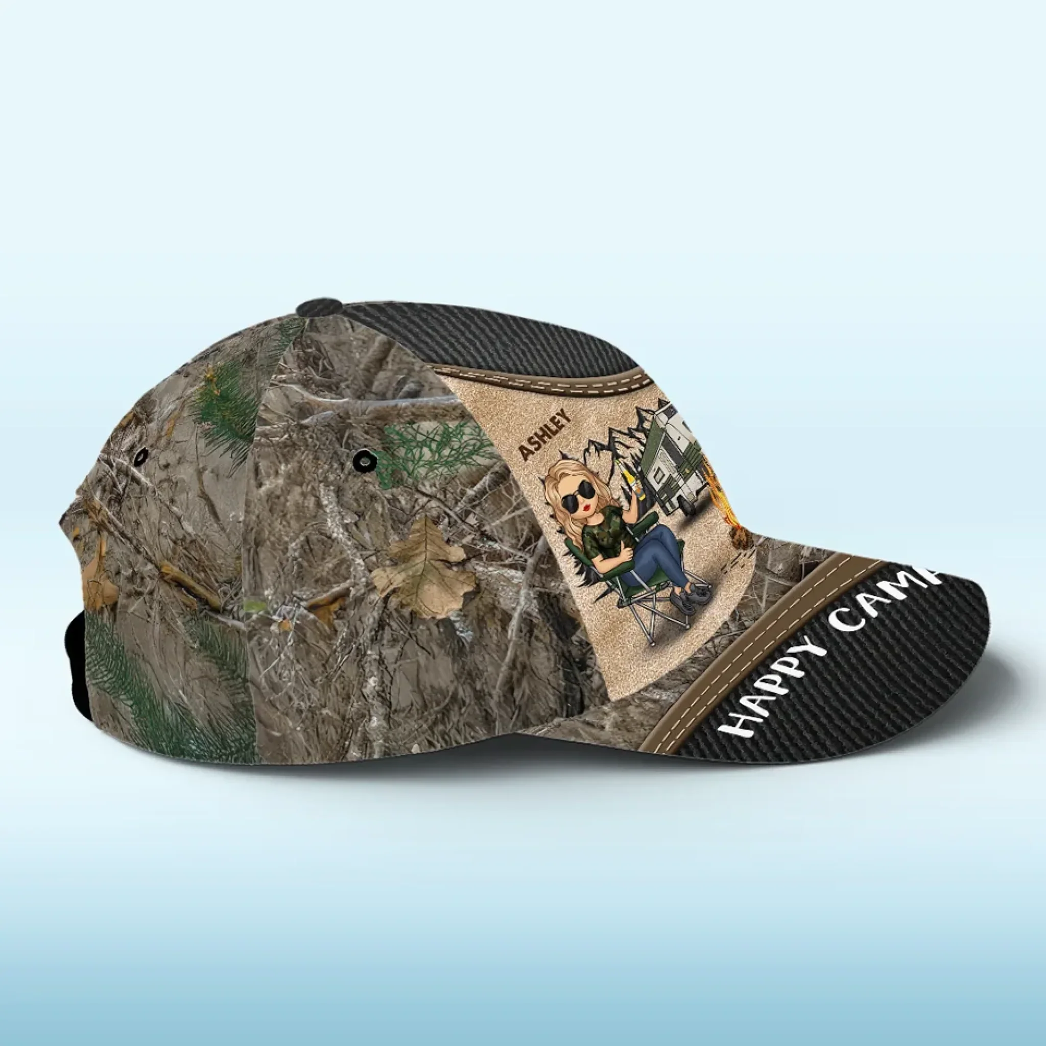 Living The Dream, Happy Camper Style - Camping Personalized Custom Hat, All Over Print Classic Cap - Gift For Camping Lovers - Image 4
