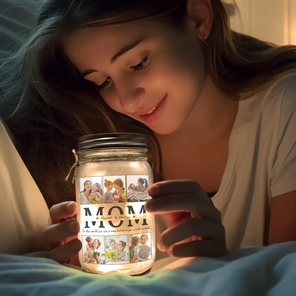 To Us, You're The World - Family Personalized Custom Mason Jar Light - Gift For Mom, Dad, Grandma - Image 2