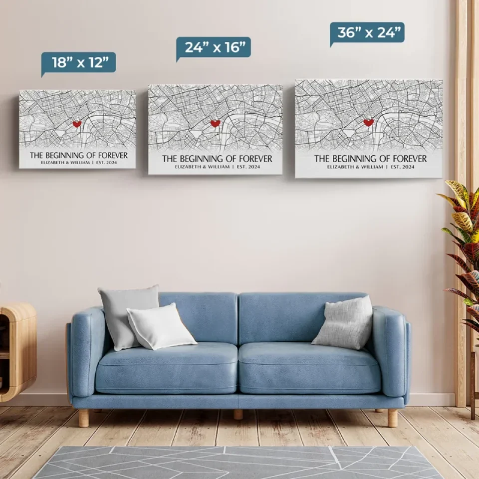 Location Map The Beginning Of Forever - Couple Personalized Custom Map Horizontal Canvas - Map Art, Gift For Husband Wife, Anniversary, Long Distance Relationship - Image 6