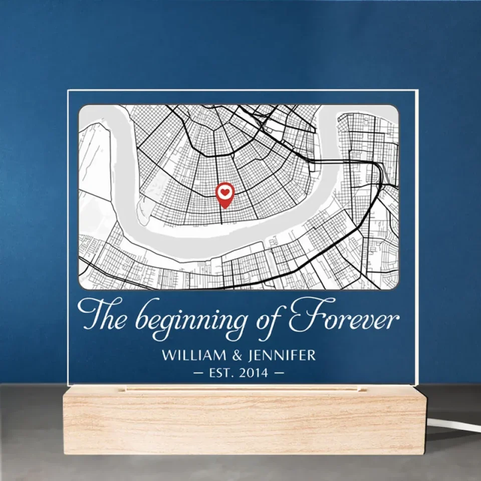 Location Map Where It All Began - Couple Personalized Custom Shaped 3D LED Light - Map Art, Gift For Husband Wife, Anniversary - Image 3
