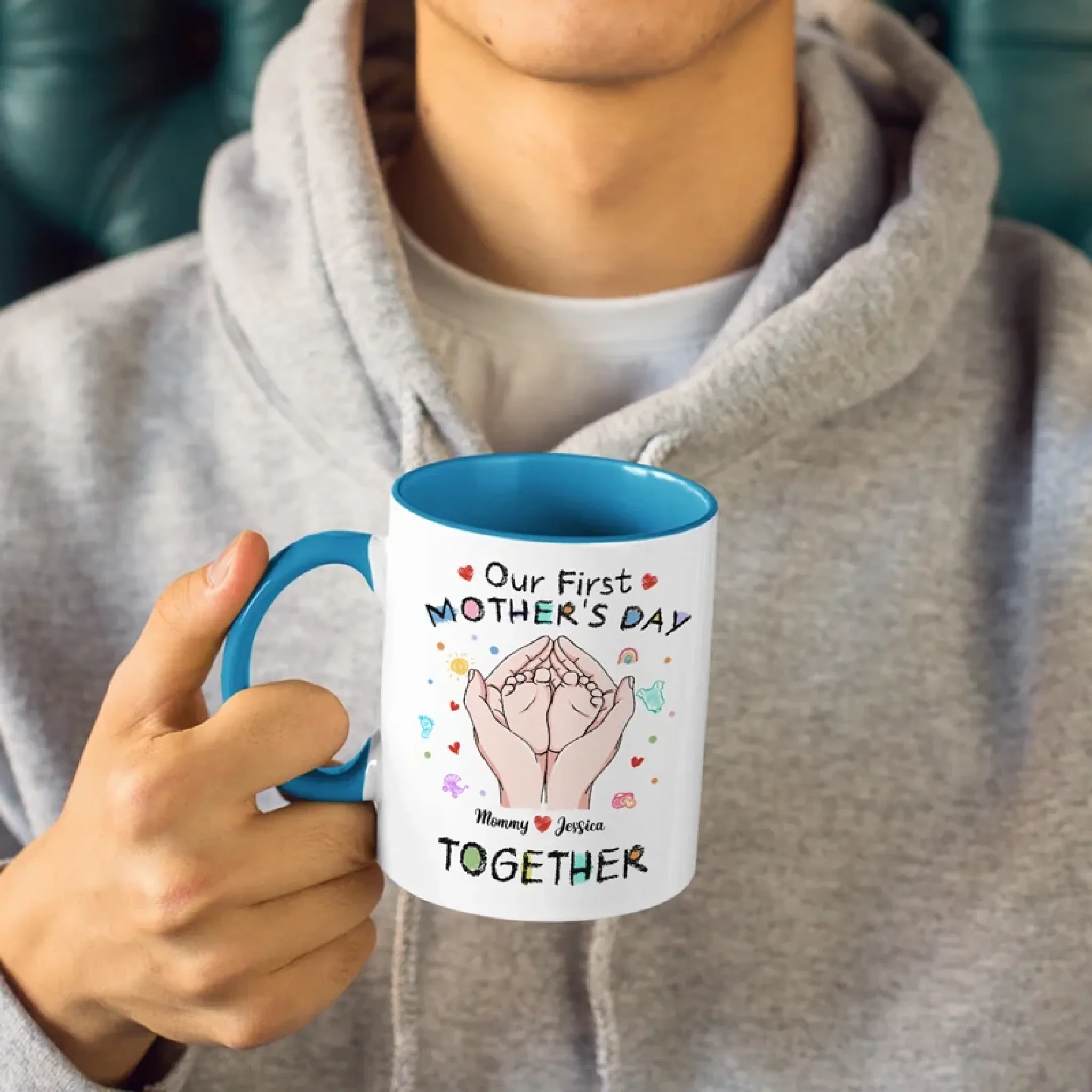 Love Begins Here - Family Personalized Custom Accent Mug - Mother's Day, Baby Shower Gift, Gift For First Mom - Image 4