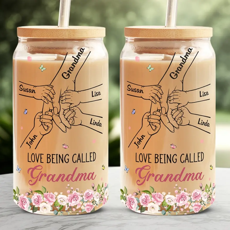 Love Being Called Grammy - Family Personalized Custom Glass Cup, Iced Coffee Cup - Mother's Day, Gift For Mom, Grandma - Image 3