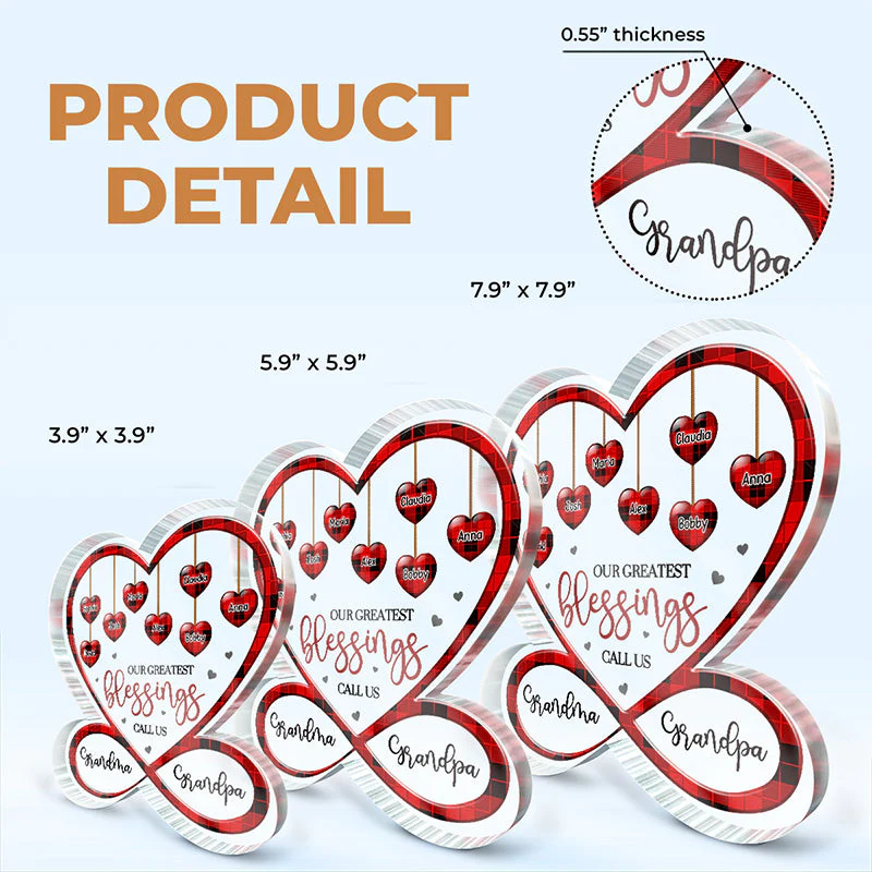 Love Being Called Grandma Grandpa - Family Personalized Custom Infinity Heart Shaped Acrylic Plaque - Gift For Family Members - Image 4