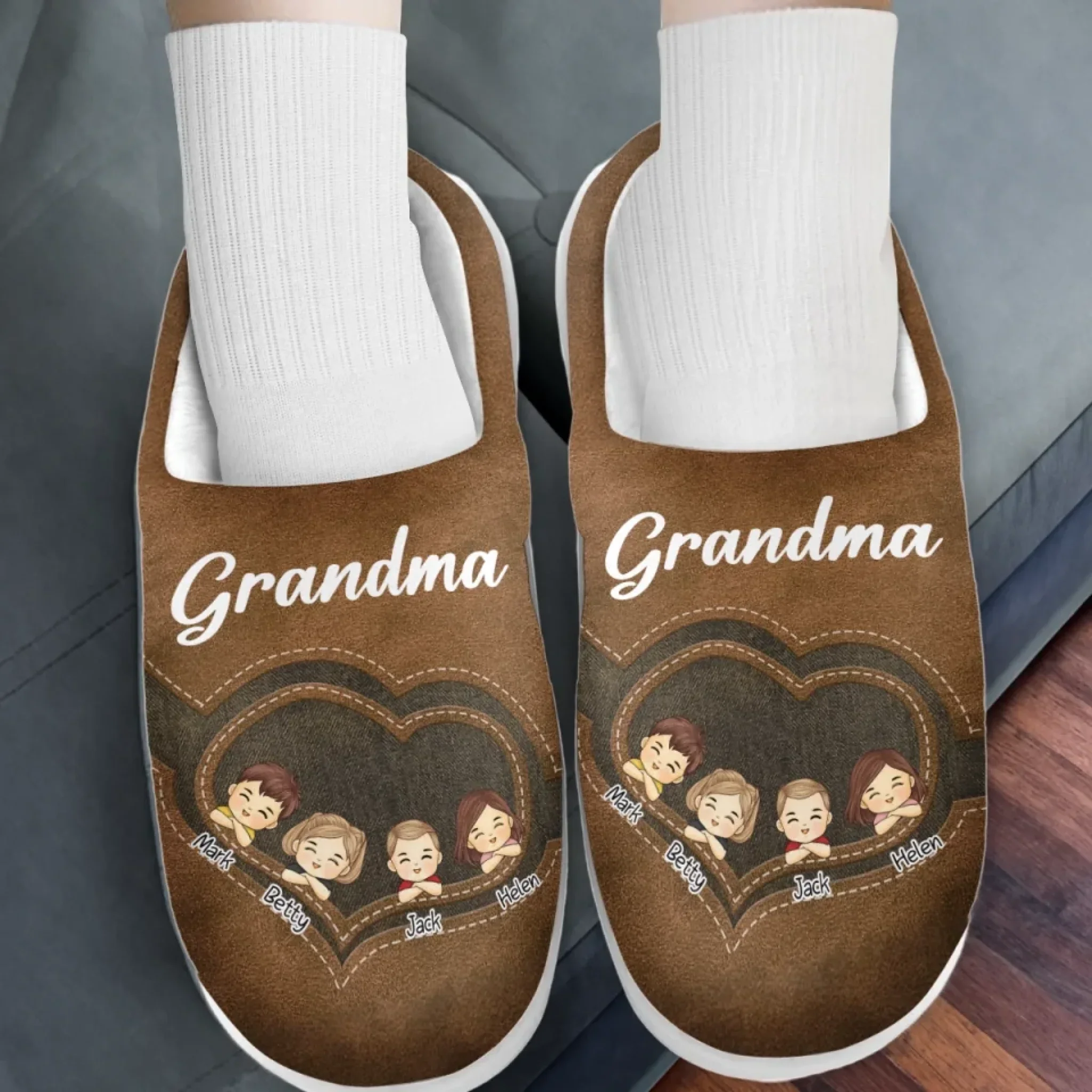 Love Grows In Grandma’s Heart - Family Personalized Custom Fluffy Slippers - Mother's Day, Gift For Mom, Grandma - Image 3