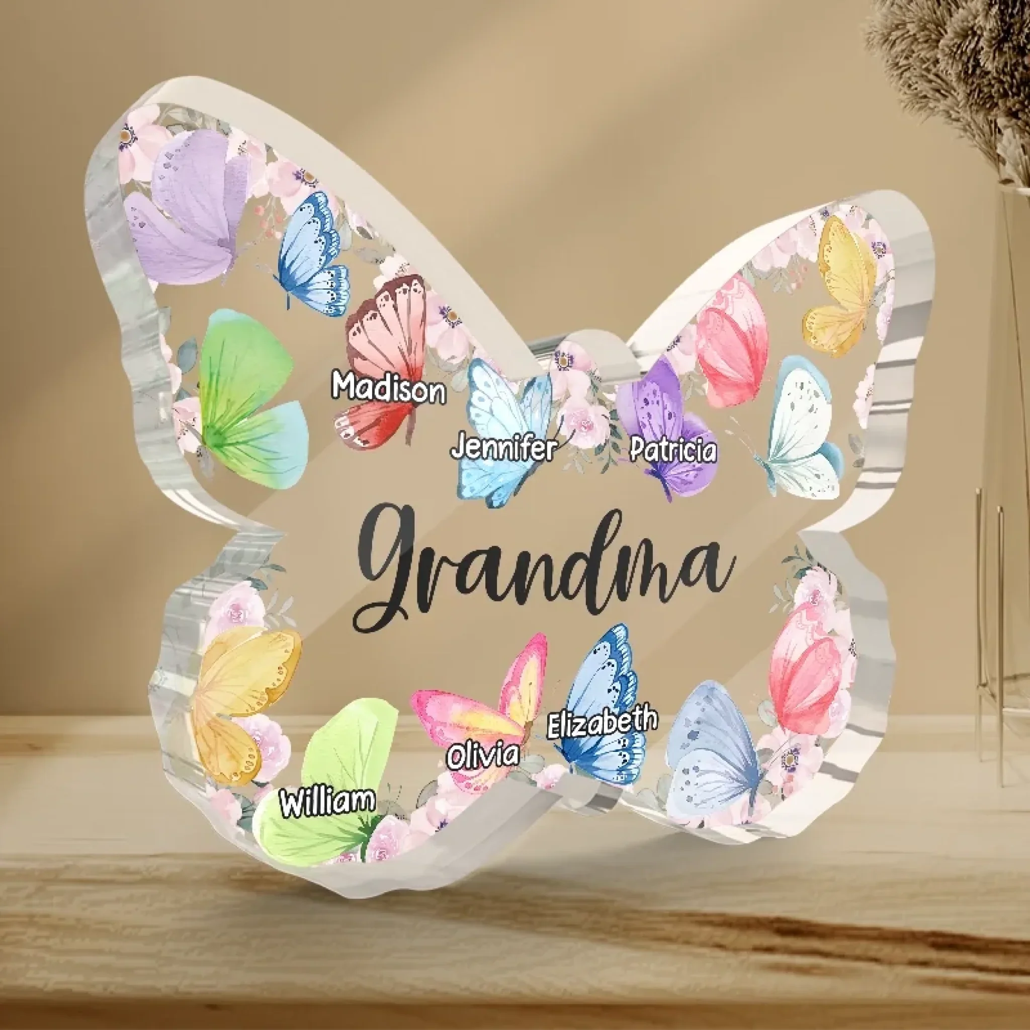 Love Grows Wings In A Grandma’s Heart - Family Personalized Custom Butterfly Shaped Acrylic Plaque - Mother's Day, Gift For Mom, Grandma - Image 3