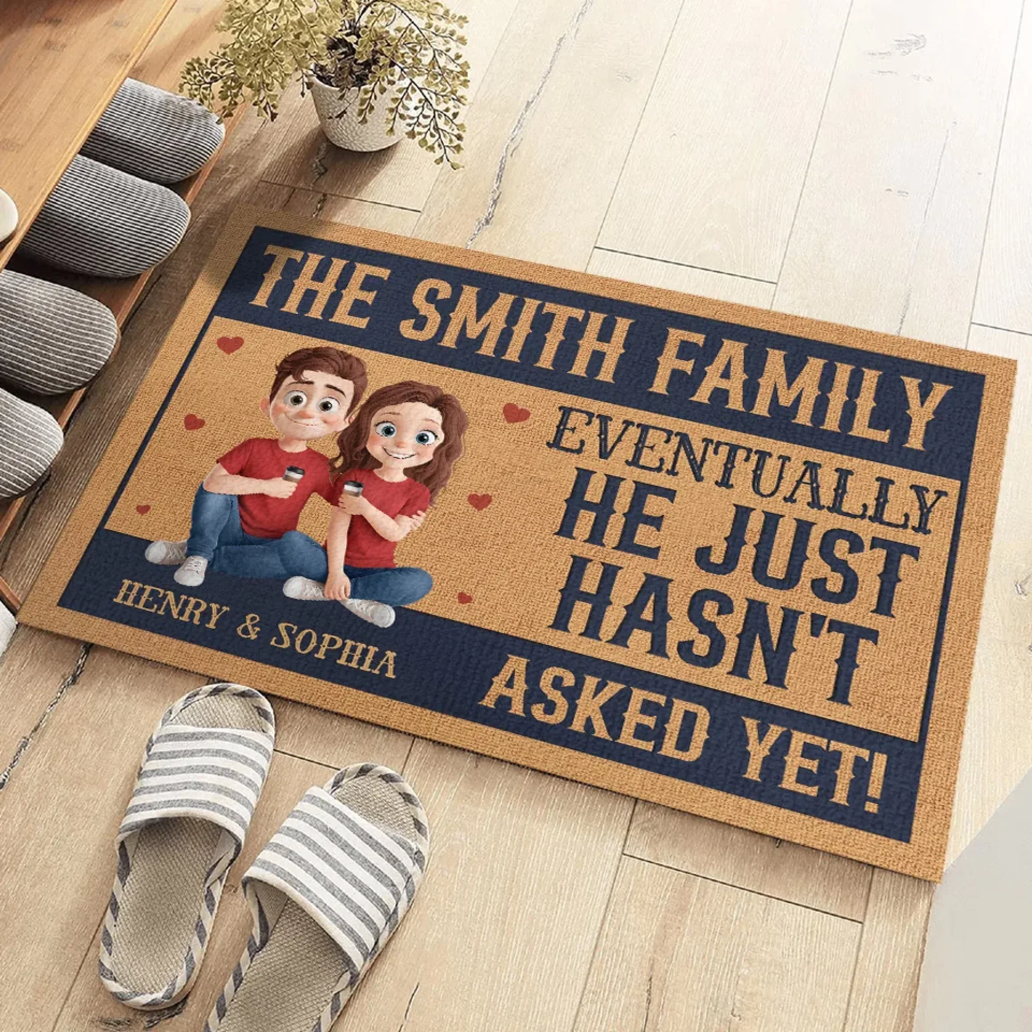 Love Is All Around - Couple Personalized Custom Home Decor Decorative Mat - House Warming Gift For Husband Wife, Anniversary - Image 3