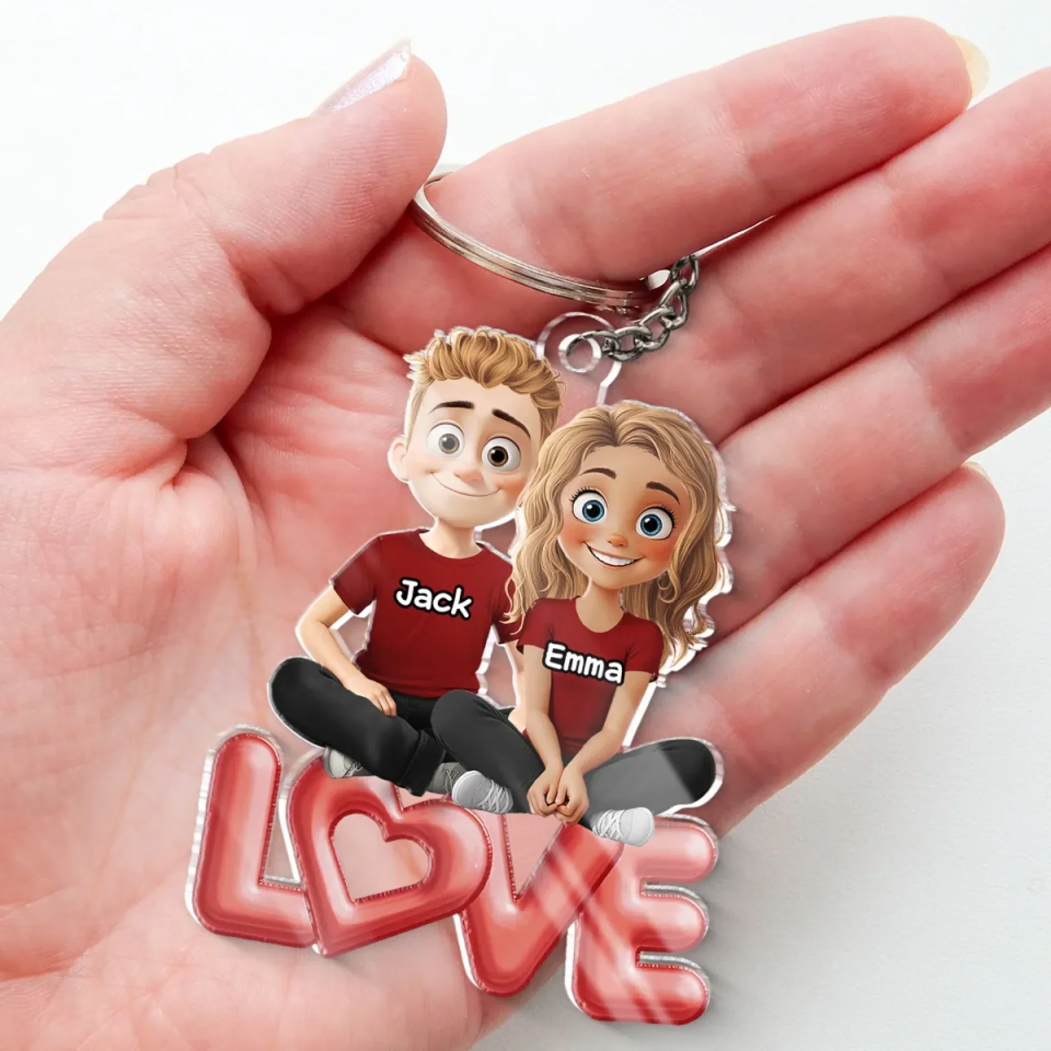 Love Is Sharing Your Popcorn - Couple Personalized Custom Shaped Acrylic Keychain - Gift For Husband Wife, Anniversary - Image 4