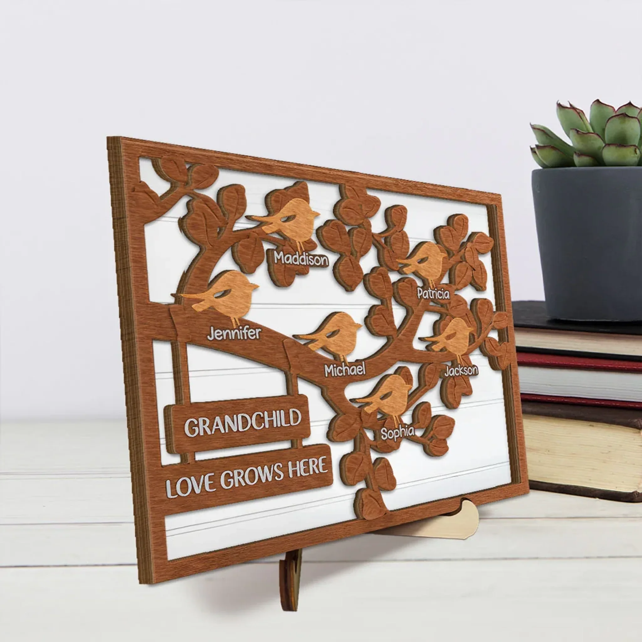 Love Knows No Bounds - Family Personalized Custom 2-Layered Wooden Plaque With Stand - Gift For Mom, Grandma - Image 4
