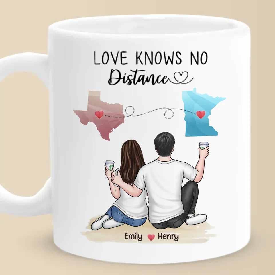 Love Knows No Distance - Couple Personalized Custom Mug - Gift For Husband Wife, Anniversary, Long Distance Relationship - Image 2