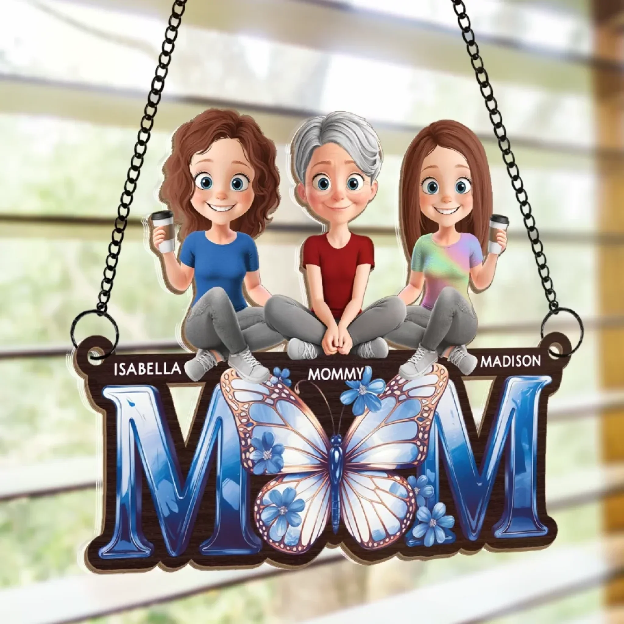 Love Makes A Family - Family Personalized Window Hanging Suncatcher Ornament - Mother's Day, Gift For Mom, Grandma - Image 4