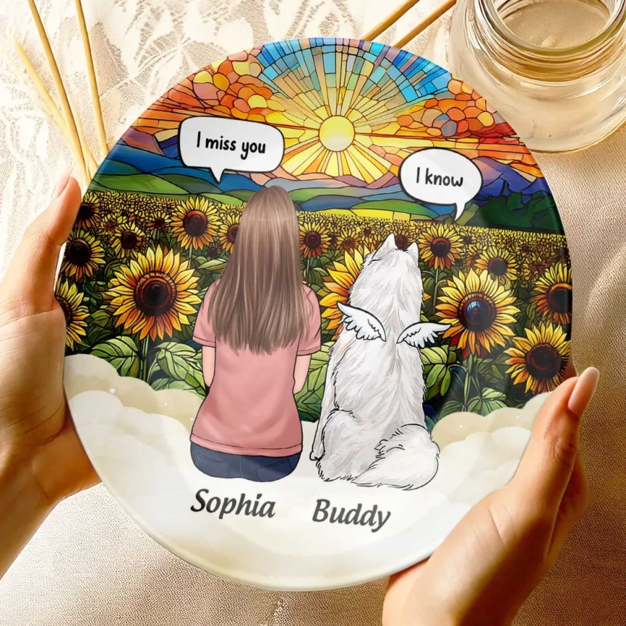 Love Never Fades, It Only Grows Stronger - Memorial Personalized Custom Ceramic Plate - Sympathy Gift For Pet Owners, Pet Lovers - Image 4