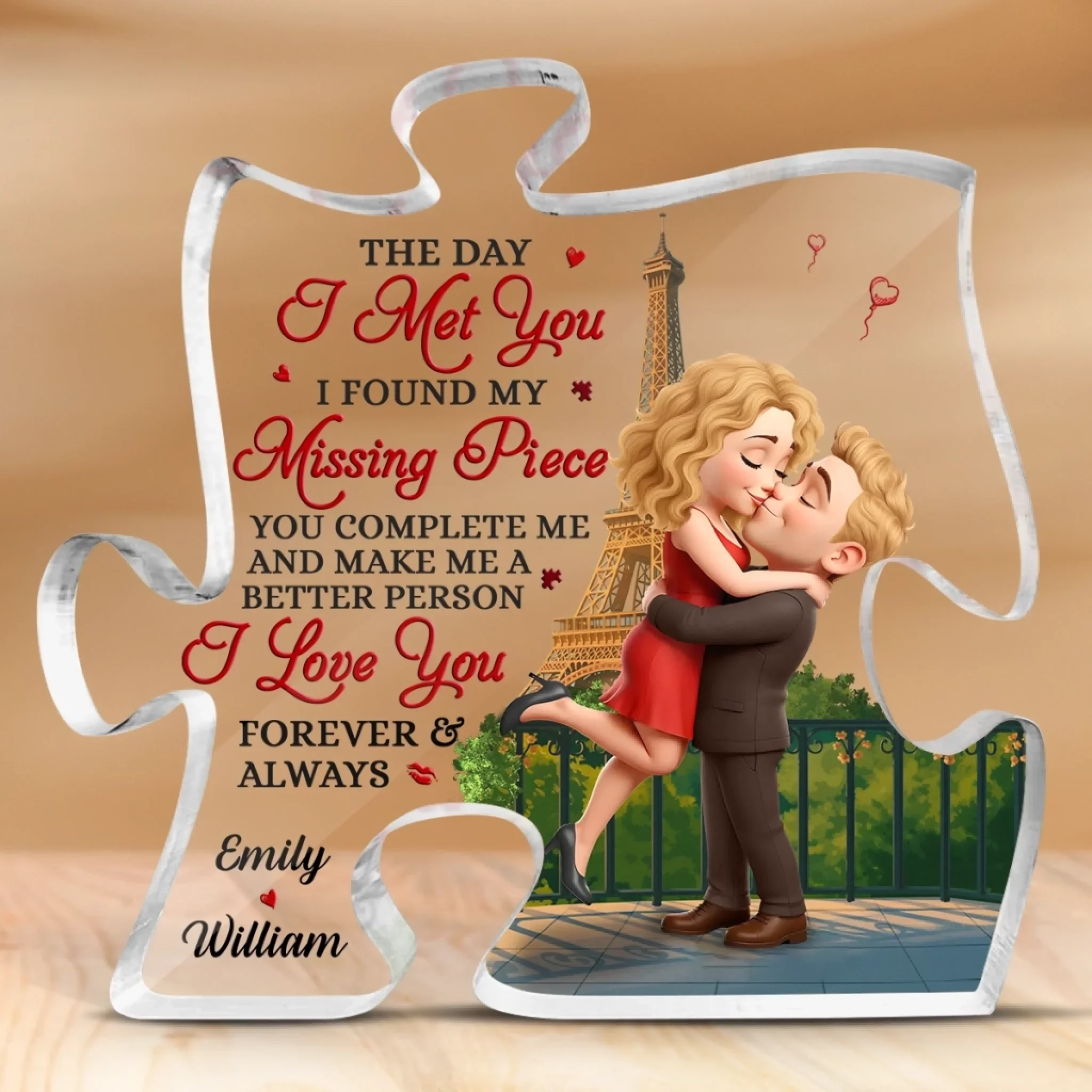 Love Since Day One - Couple Personalized Custom Puzzle Shaped Acrylic Plaque - Gift For Husband Wife, Anniversary - Image 7
