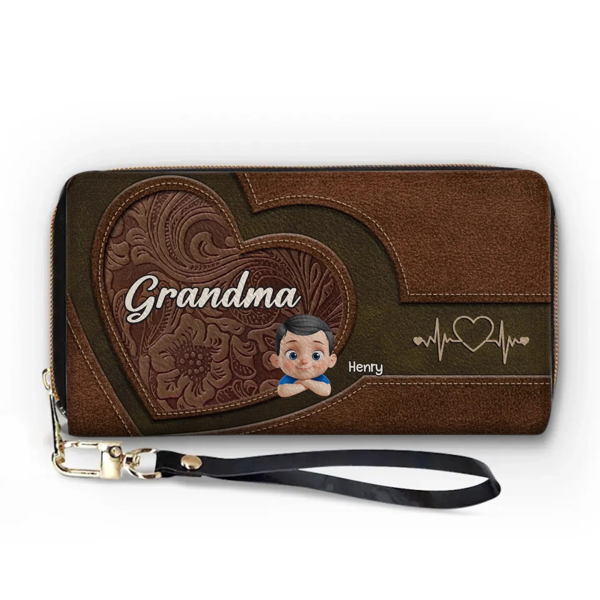 Love Stitched Into Every Hug - Family Personalized Custom Leather Long Wallet - Mother's Day, Gift For Mom, Grandma - Image 2
