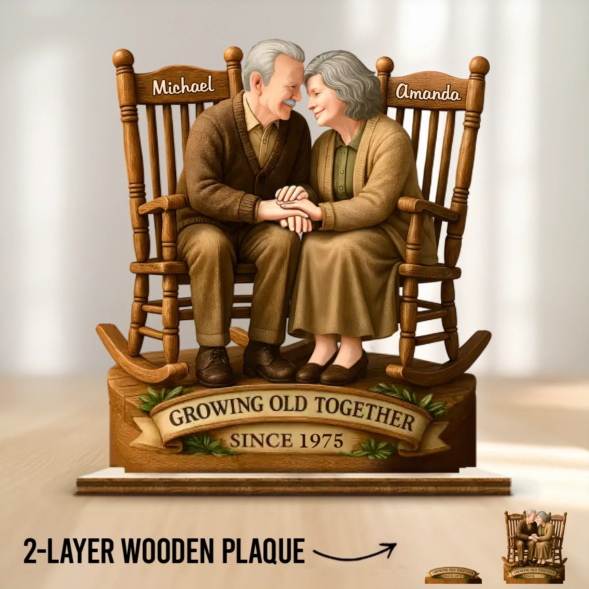 Love That Grows With Time - Couple Personalized Custom Shaped 2-Layered Wooden Plaque With Flat Stand - House Warming Gift For Husband Wife, Anniversary - Image 2