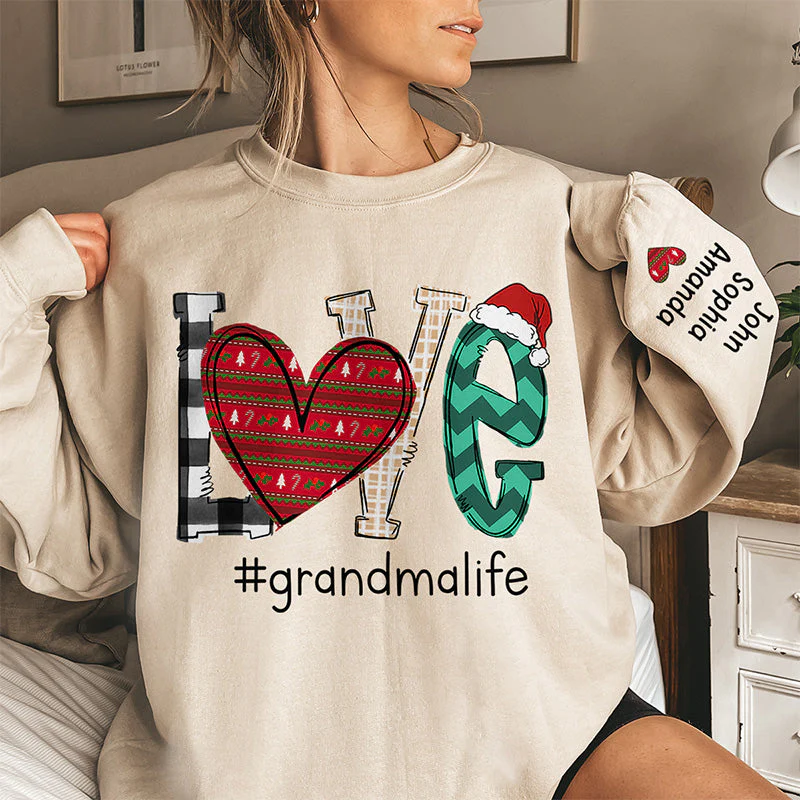 Love This Grandma Life - Family Personalized Custom Unisex Sweatshirt With Design On Sleeve - Christmas Gift For Mom, Grandma - Image 2