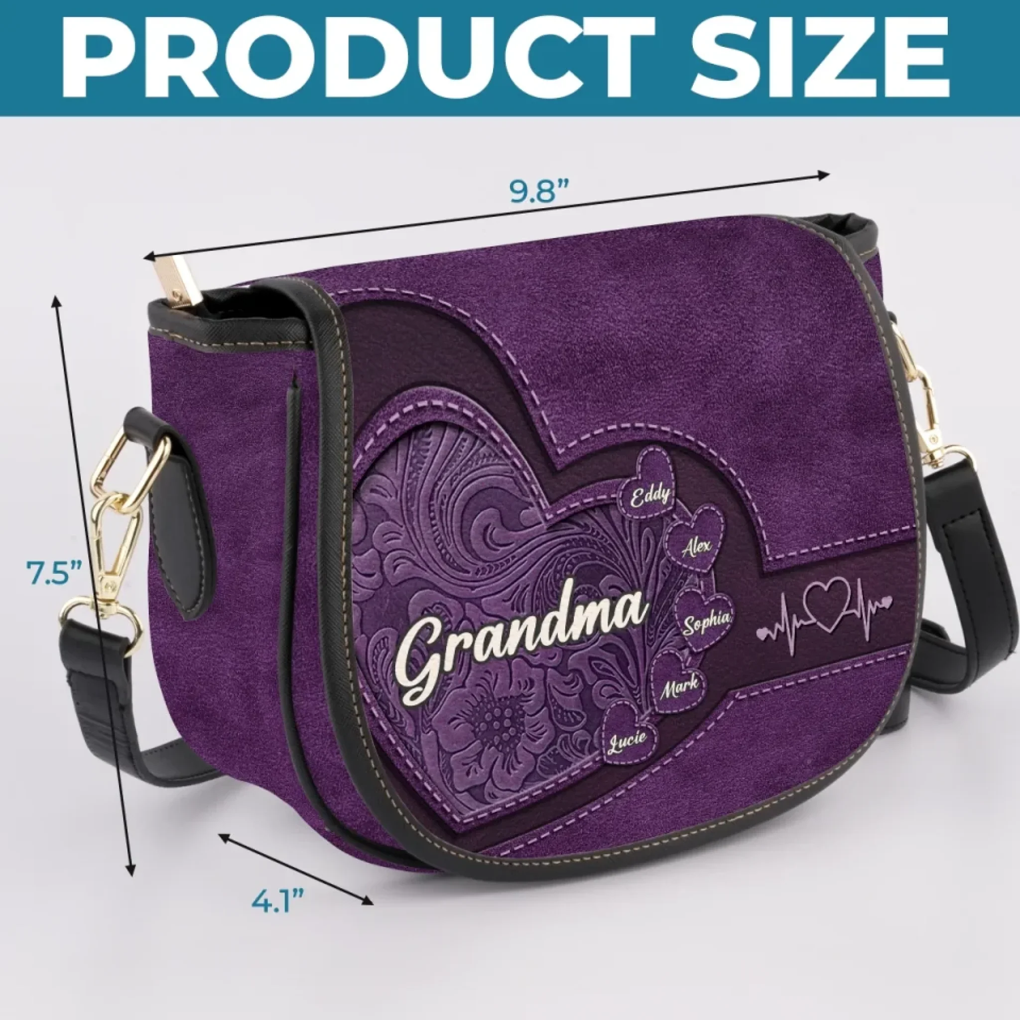 Love Written In Every Heartbeat - Family Personalized Custom Leather Saddle Bag - Mother's Day, Gift For Mom, Grandma - Image 5