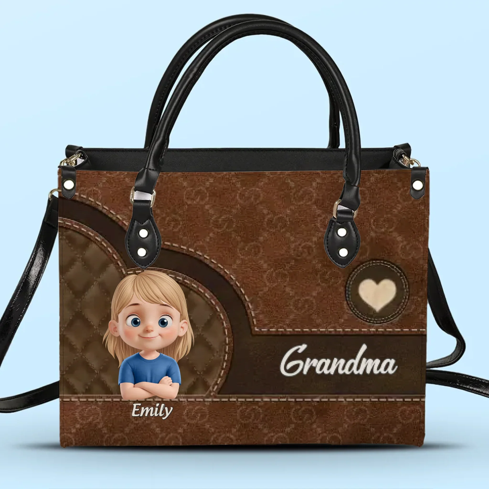 Love You, Grandma - Family Personalized Custom Leather Handbag - Mother's Day, Gift For Mom, Grandma - Image 2