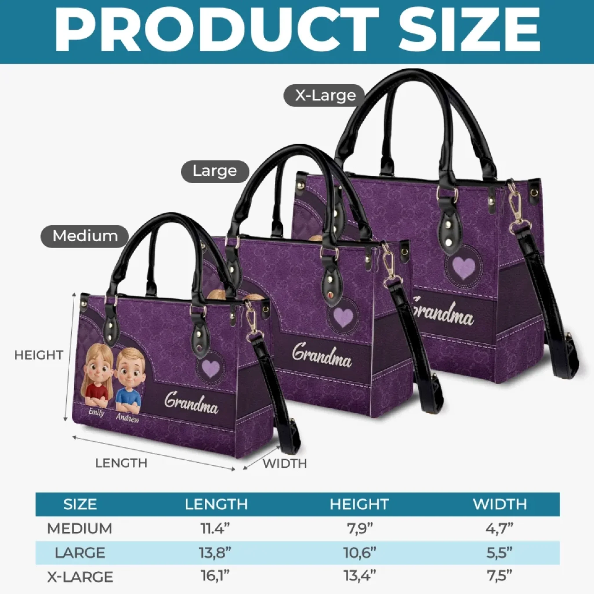Love You, Grandma - Family Personalized Custom Leather Handbag - Mother's Day, Gift For Mom, Grandma - Image 5