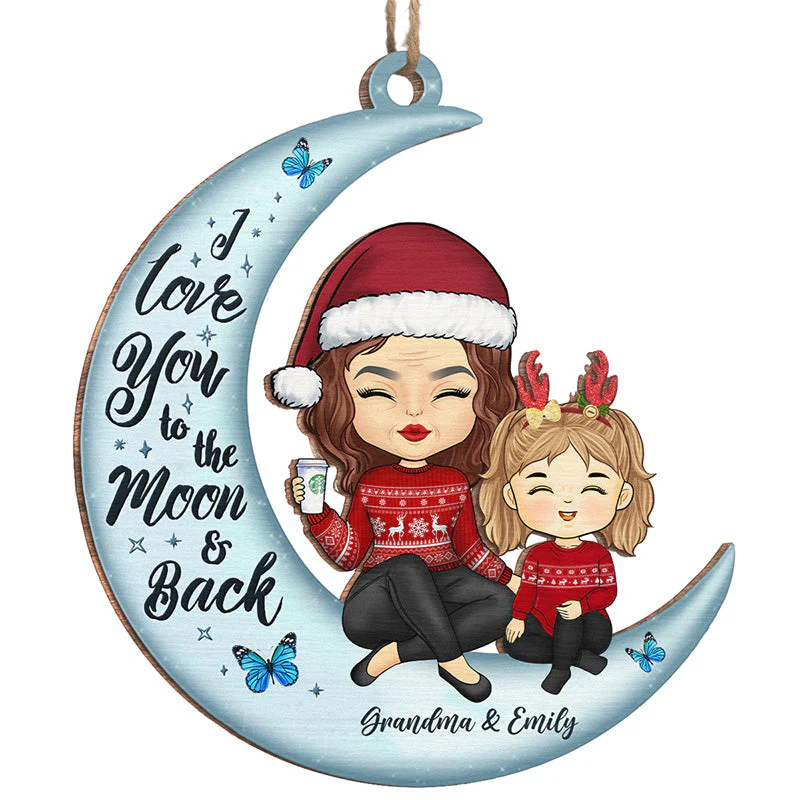 Love You To The Moon And Back - Family Personalized Custom Ornament - Wood Custom Shaped - Christmas Gift, Gift For Family Members - Image 2