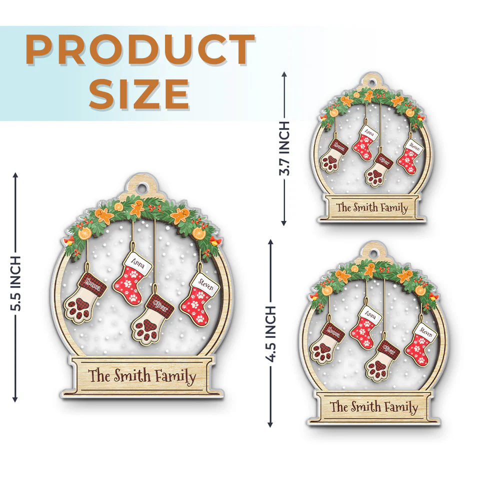 Lovely Stockings Hanging - Family Personalized Custom Ornament - Acrylic Snow Globe Shaped - Christmas Gift For Family Members - Image 4