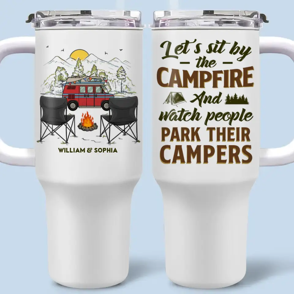Making Memories One Campsite At A Time - Camping Personalized Custom 40 Oz Stainless Steel Tumbler With Handle - Gift For Camping Lovers - Image 2
