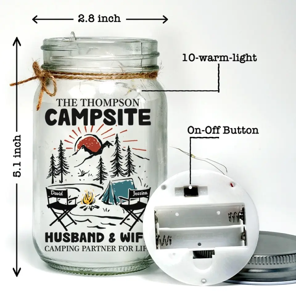 Making Memories One Campsite At A Time - Camping Personalized Custom Mason Jar Light - Gift For Couple, Husband Wife, Camping Lovers - Image 5