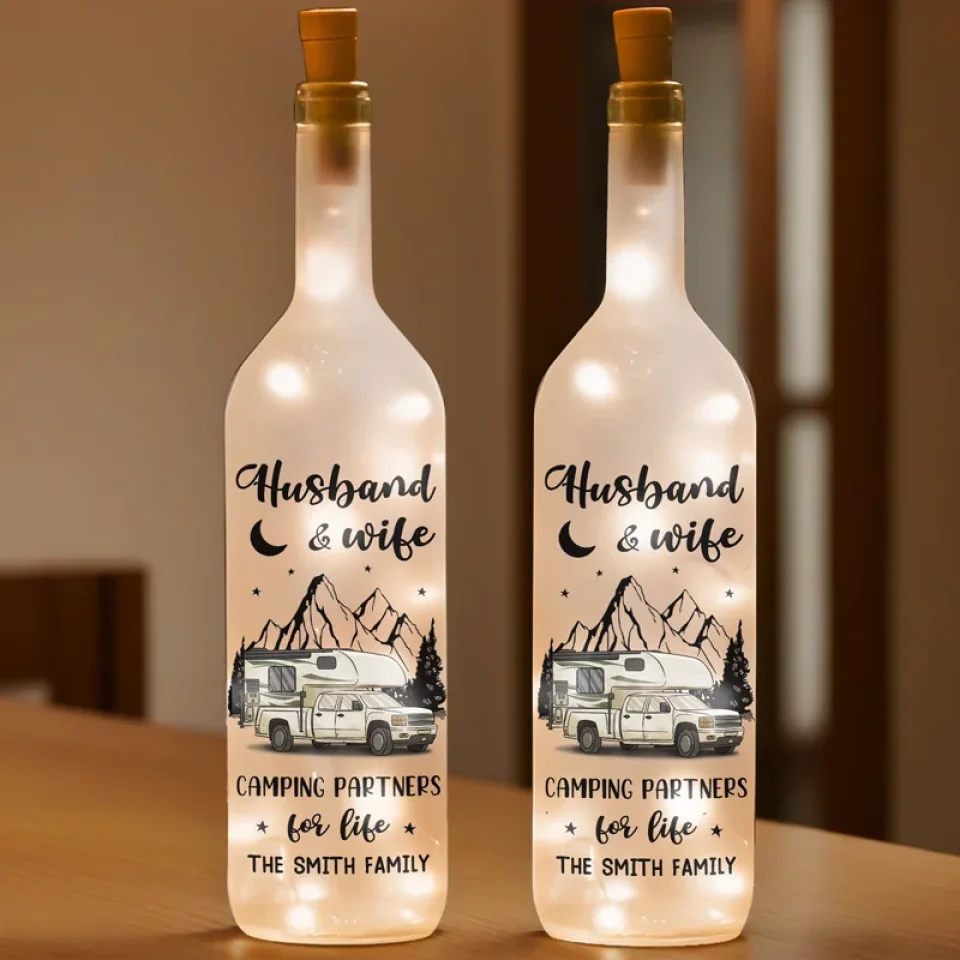 Making Memories One Campsite At A Time - Couple Personalized Custom Bottle Lamp - Gift For Husband Wife, Camping Lovers - Image 3