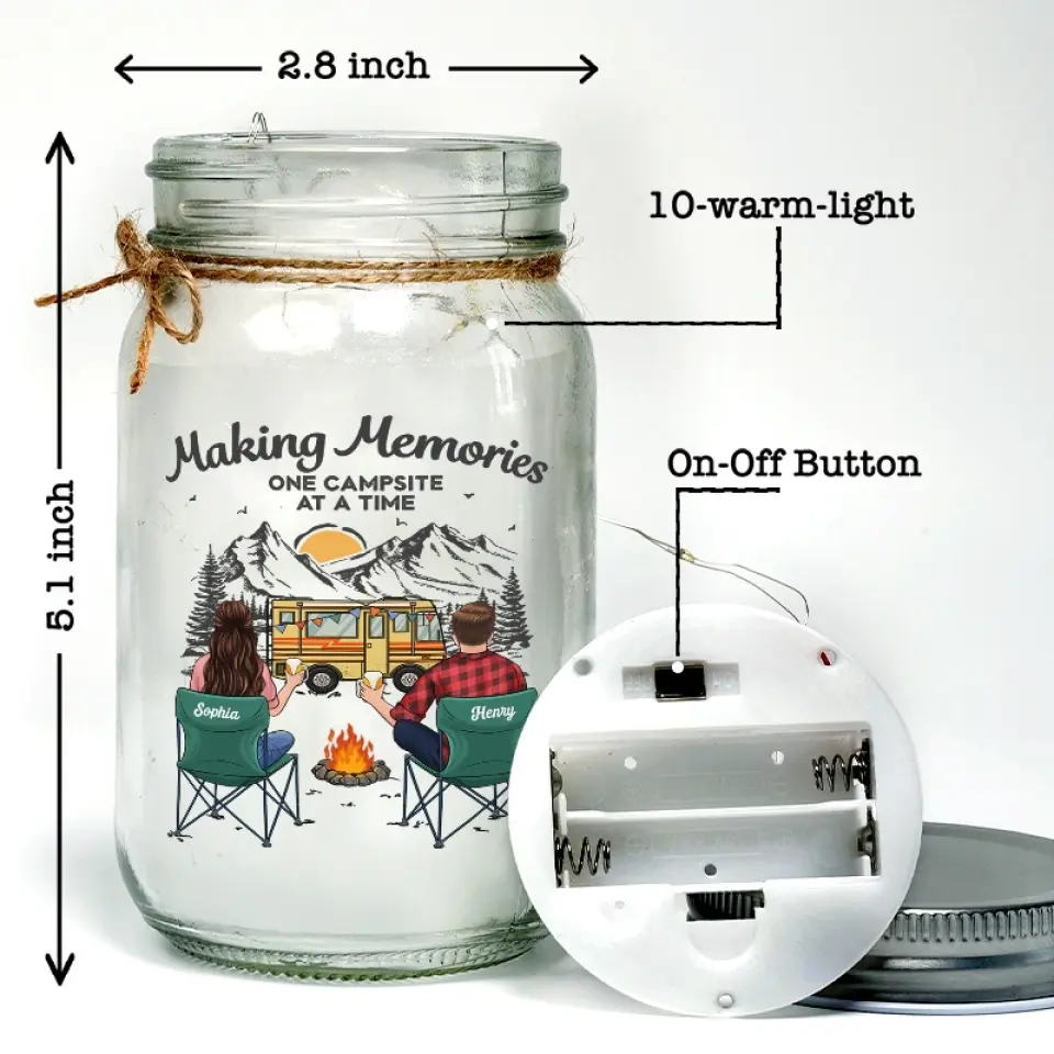 Making Memories Together, Side By Side - Camping Personalized Custom Mason Jar Light - Gift For Couple, Husband Wife, Camping Lovers - Image 5