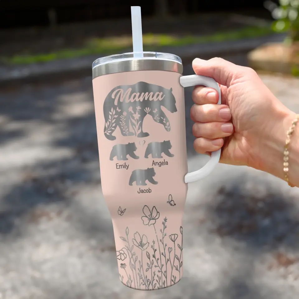 Mama Bear - Family Personalized Custom 40 Oz Stainless Steel Tumbler With Handle - Mother's Day, Gift For Mom, Grandma - Image 3
