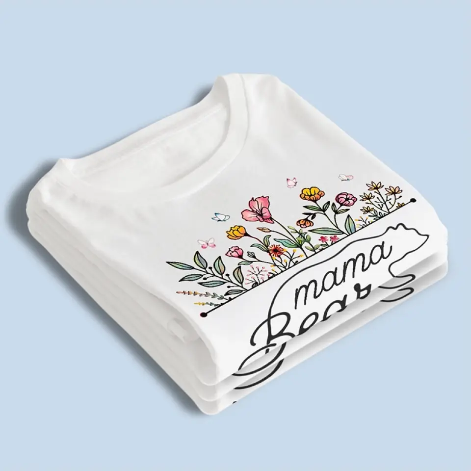 Mama Bear Flowers - Family Personalized Custom Unisex T-shirt, Hoodie, Sweatshirt - Mother's Day, Gift For Mom, Grandma - Image 4