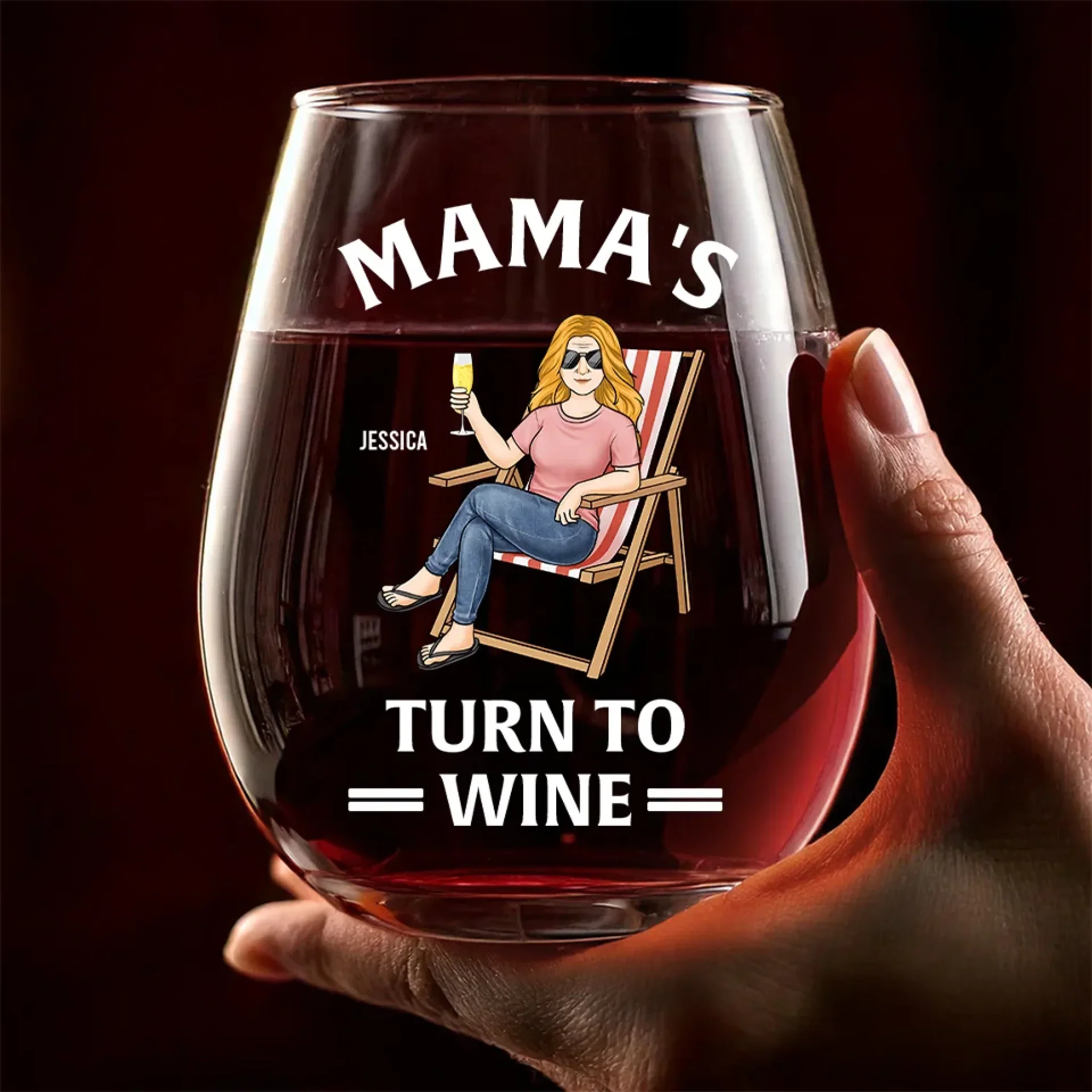 Mama's Turn To Wine - Family Personalized Custom Wine Glass - Mother's Day, Gift For Mom, Grandma - Image 3