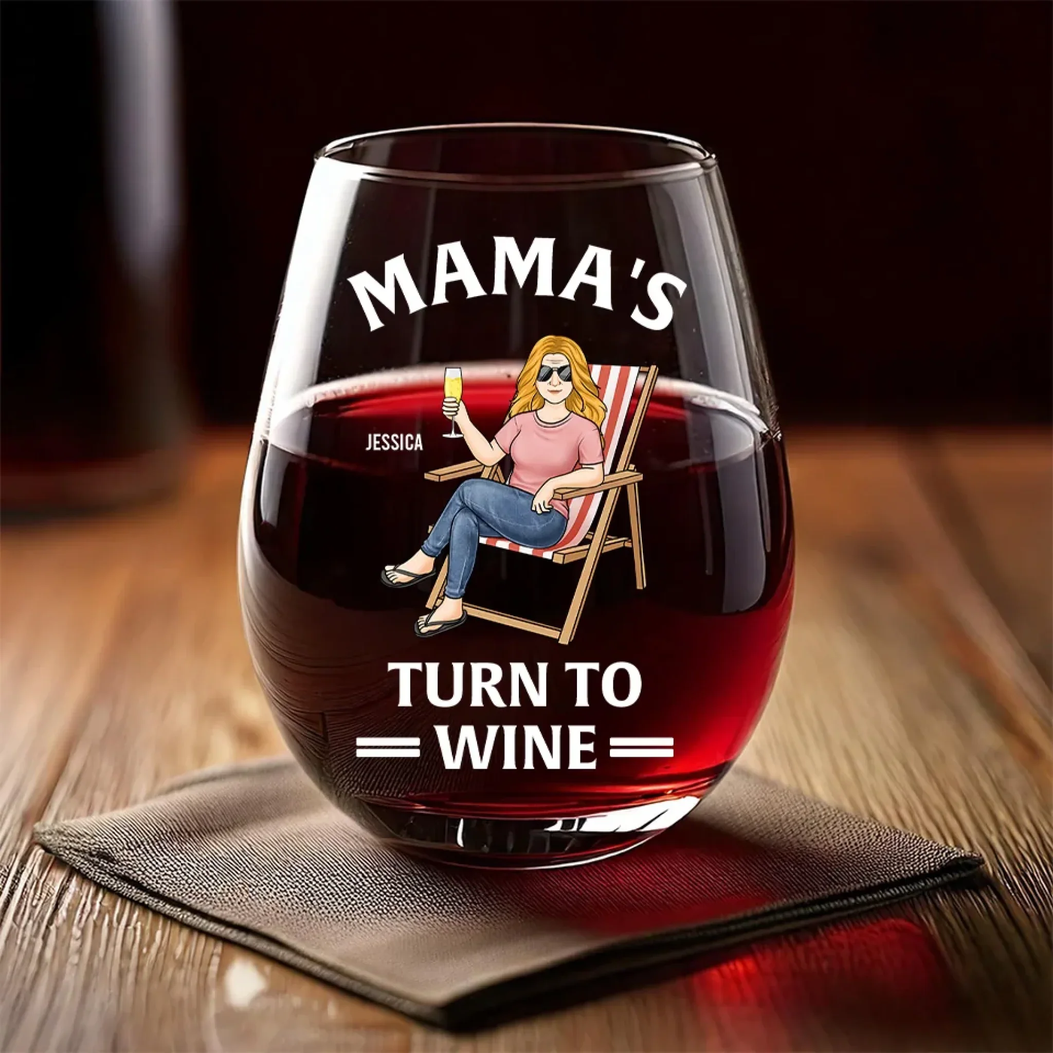 Mama's Turn To Wine - Family Personalized Custom Wine Glass - Mother's Day, Gift For Mom, Grandma - Image 4