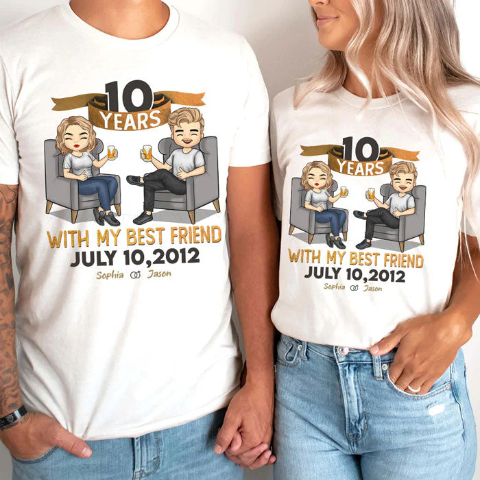 Many Years With My Best Friend - Personalized Matching Couple T-Shirt - Gift For Couple, Husband Wife, Anniversary, Engagement, Wedding, Marriage Gift - Image 4