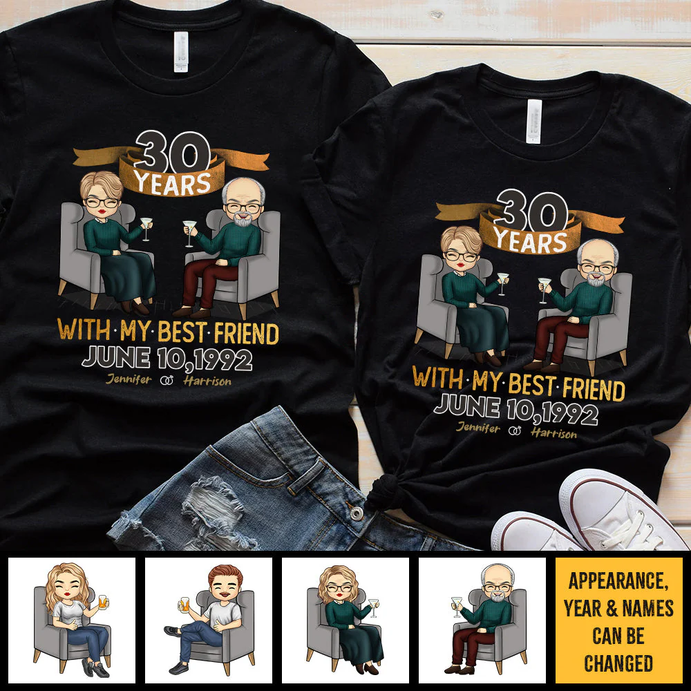 Many Years With My Best Friend - Personalized Matching Couple T-Shirt - Gift For Couple, Husband Wife, Anniversary, Engagement, Wedding, Marriage Gift - Image 5