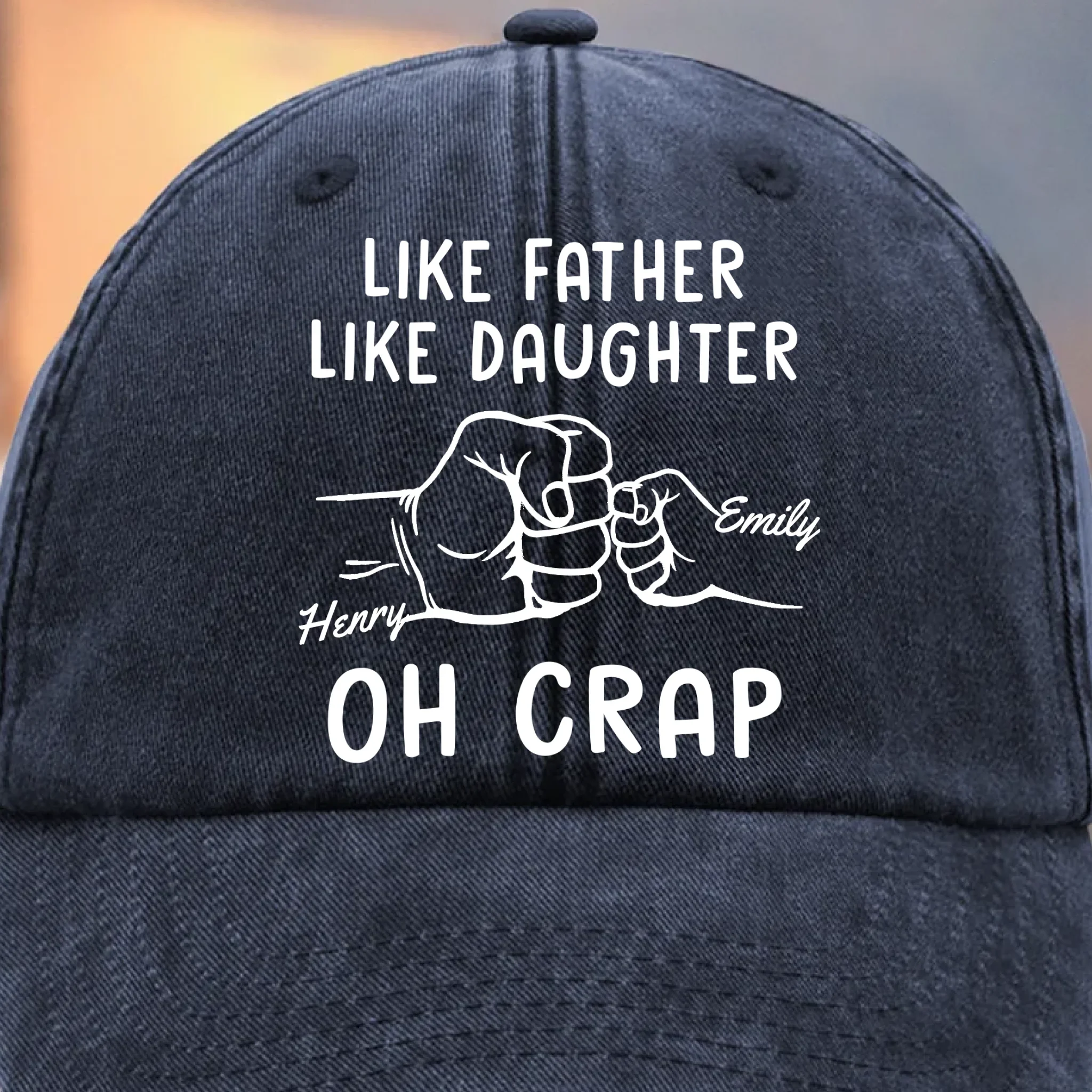 Matching Genes, Matching Mess - Family Personalized Custom Vintage Washed Denim Baseball Cap - Father's Day, Gift For Dad, Daughter - Image 2