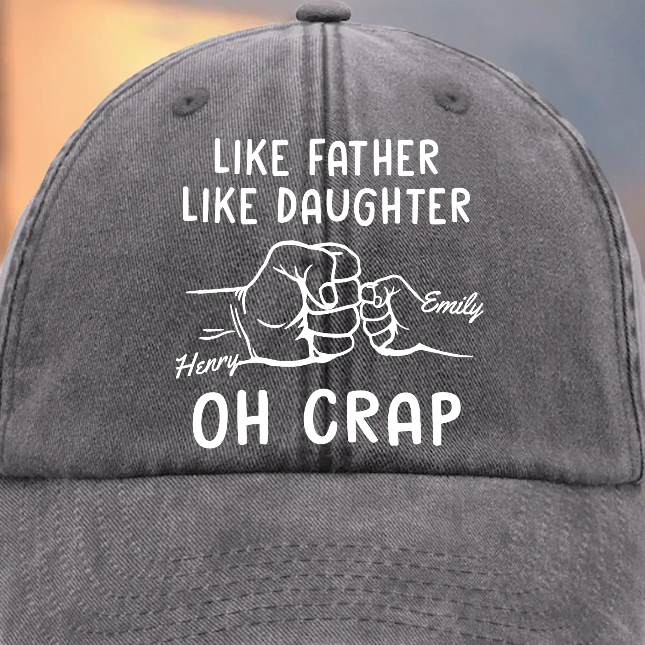 Matching Genes, Matching Mess - Family Personalized Custom Vintage Washed Denim Baseball Cap - Father's Day, Gift For Dad, Daughter - Image 5