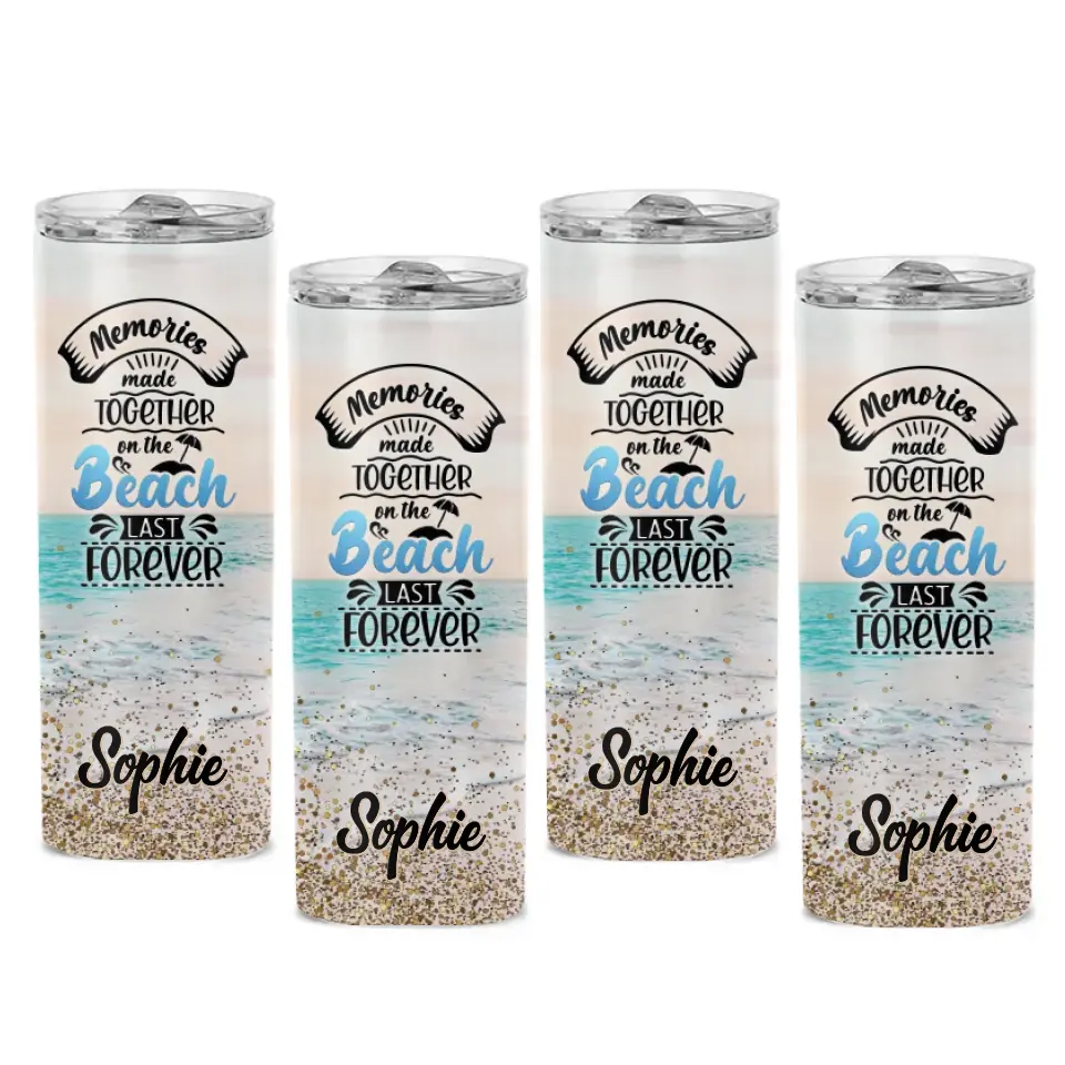 Memories Made Together On The Beach Last Forever - Family Personalized Custom Skinny Tumbler - Summer Vacation Gift, Birthday Pool Party Gift For Family Members - Image 6