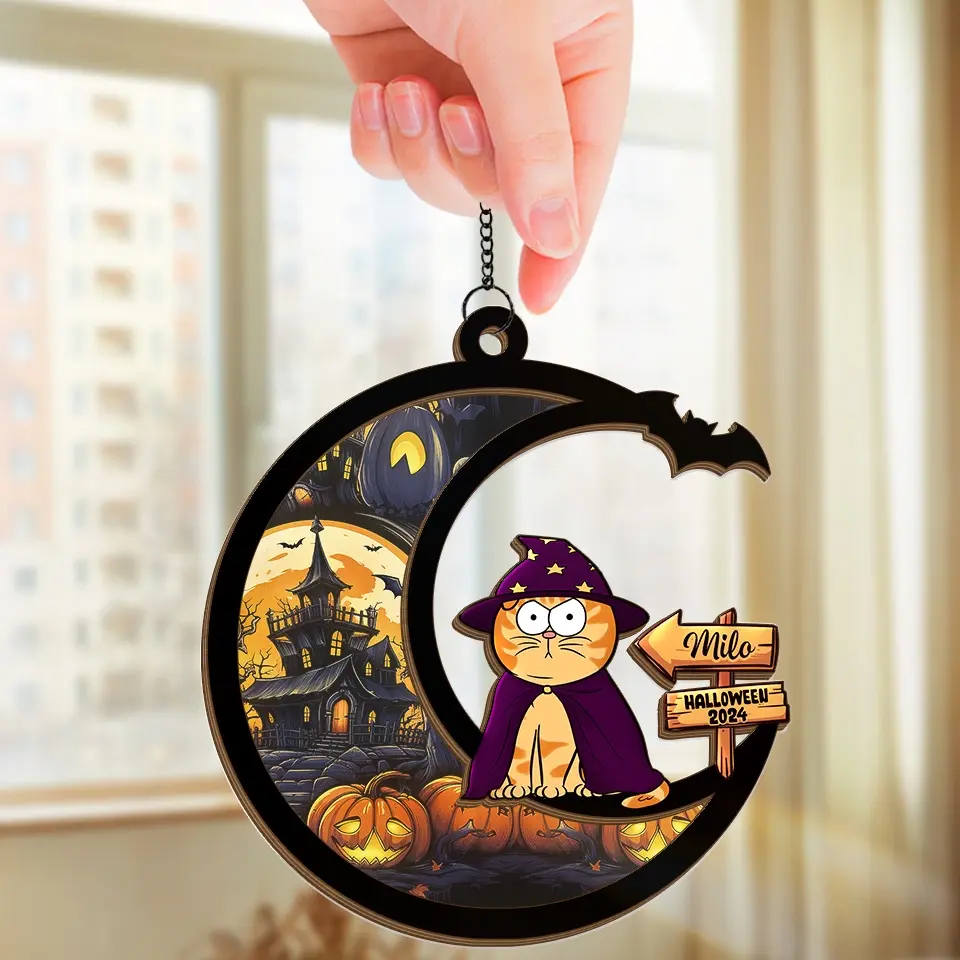 Meow That Is Boo In Cat Language - Cat Personalized Window Hanging Suncatcher - Halloween Gift For Pet Owners, Pet Lovers - Image 3