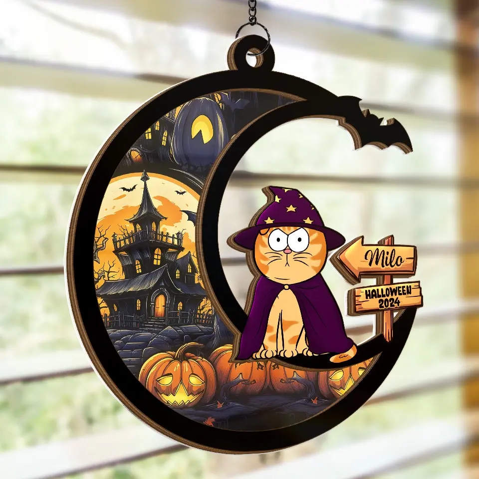Meow That Is Boo In Cat Language - Cat Personalized Window Hanging Suncatcher - Halloween Gift For Pet Owners, Pet Lovers - Image 4