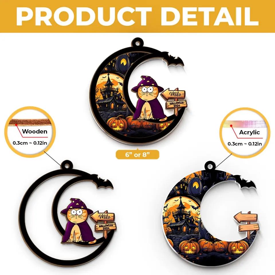 Meow That Is Boo In Cat Language - Cat Personalized Window Hanging Suncatcher - Halloween Gift For Pet Owners, Pet Lovers - Image 5