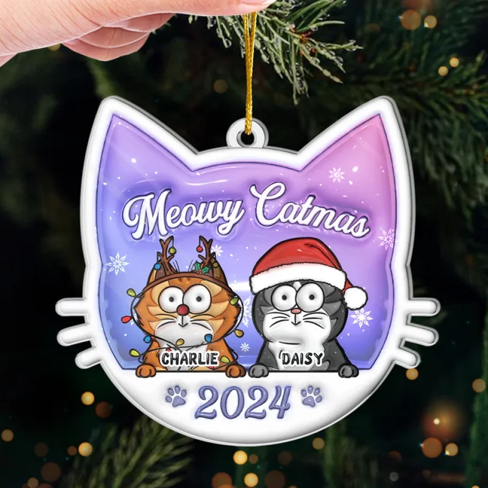 Meowy Catmas - Cat Personalized Custom 3D Inflated Effect Printed Ornament - Acrylic Custom Shaped - Christmas Gift For Pet Owners, Pet Lovers - Image 4
